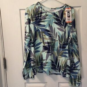 Hang Ten XXL Womens Rash Guard Shirt Long Sleeve Zipper Pocket Blue print